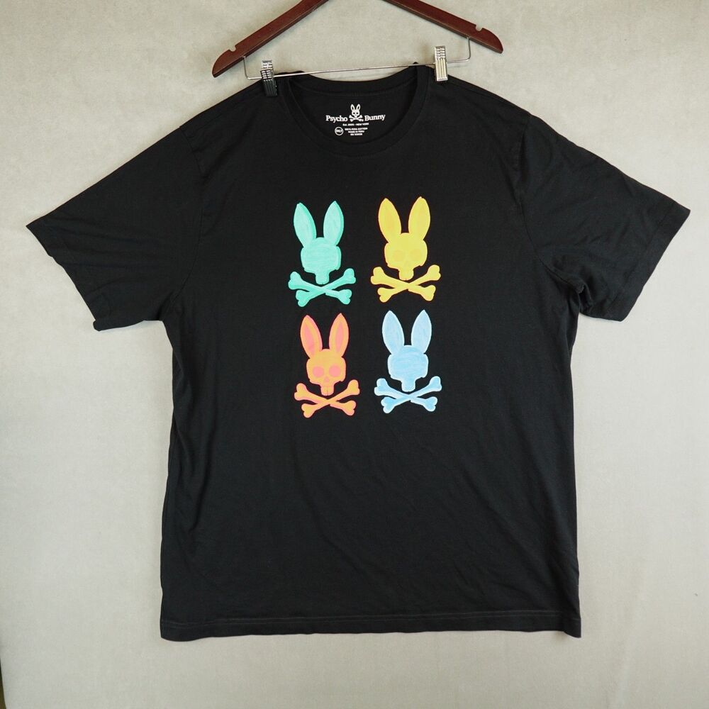 Psycho Bunny Shirt Mens 3XLT Tall Black Pima Cotton Graphic Logo Tee Crew